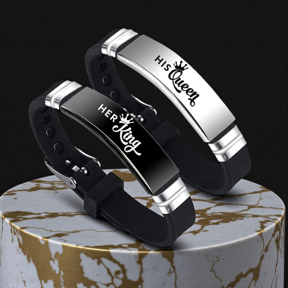 Bracelet couple (par paire) "son roi" et "sa renne"