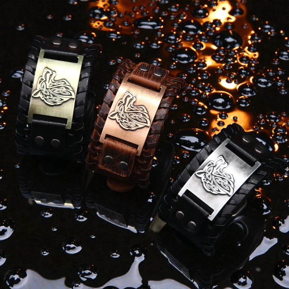 Bracelet loup nordique en cuir