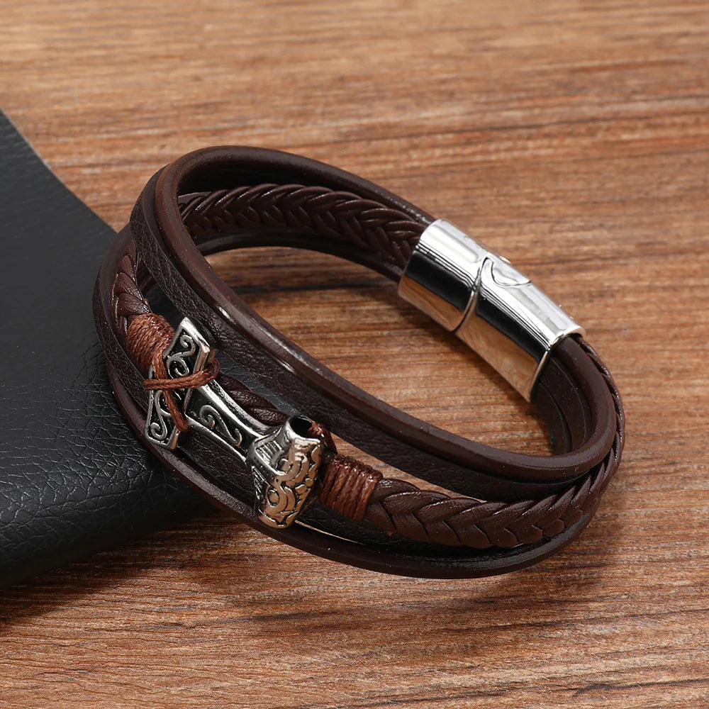 Bracelet cuir marteau de Thor