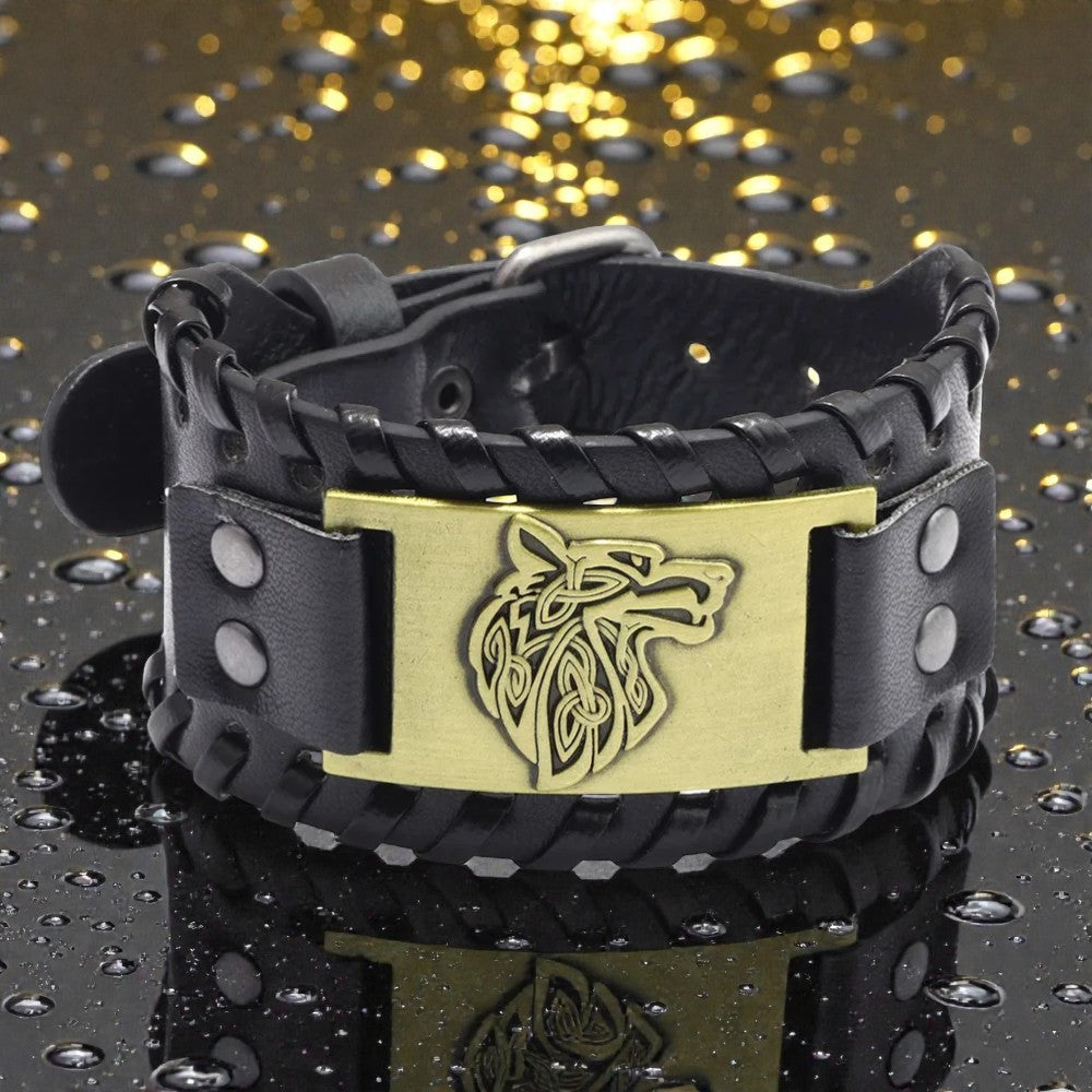 Bracelet loup nordique en cuir