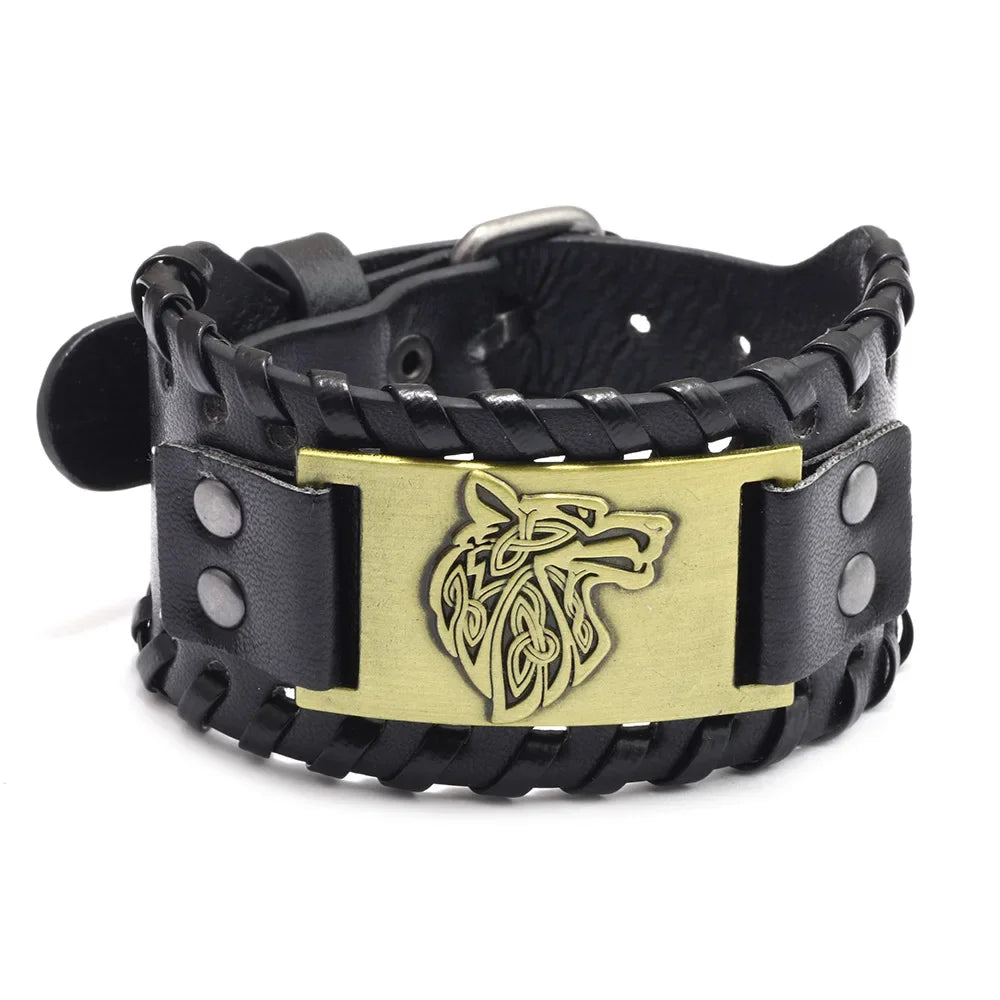 Bracelet loup nordique en cuir