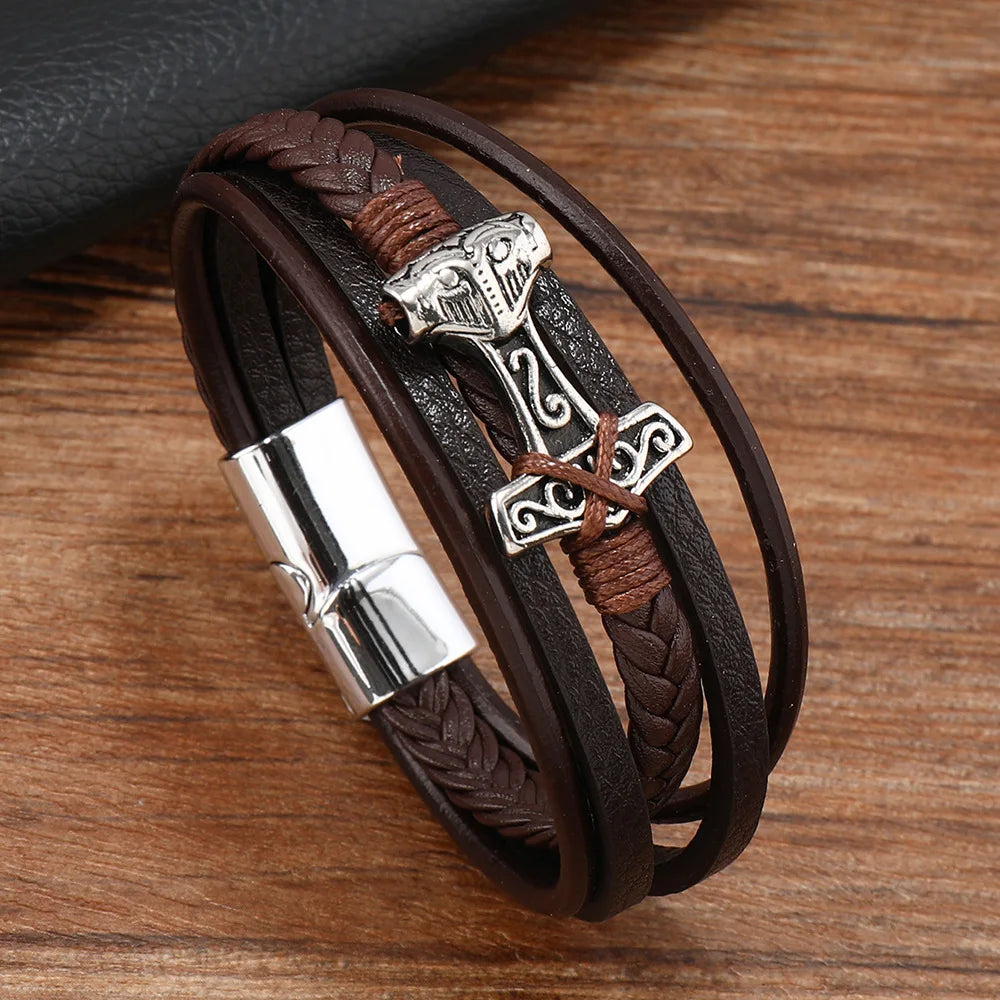 Bracelet cuir marteau de Thor