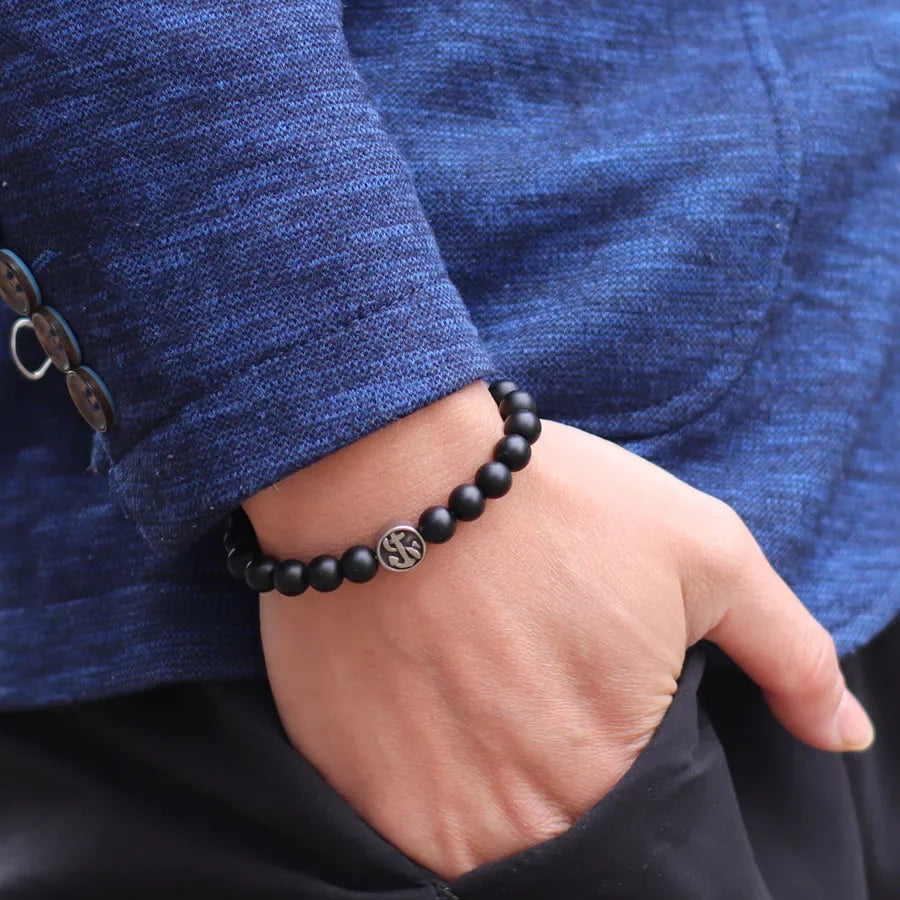 Bracelet compas viking et pierres volcaniques