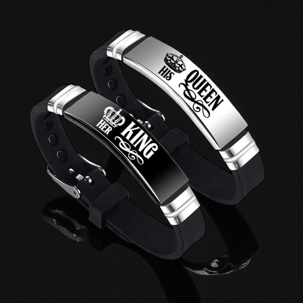 Bracelet couple (par paire) "son roi" et "sa renne"