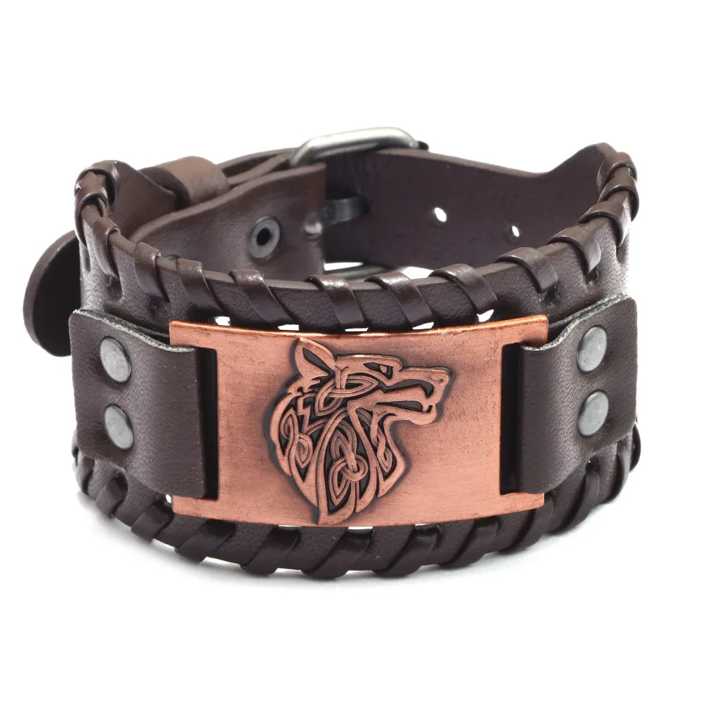 Bracelet loup nordique en cuir