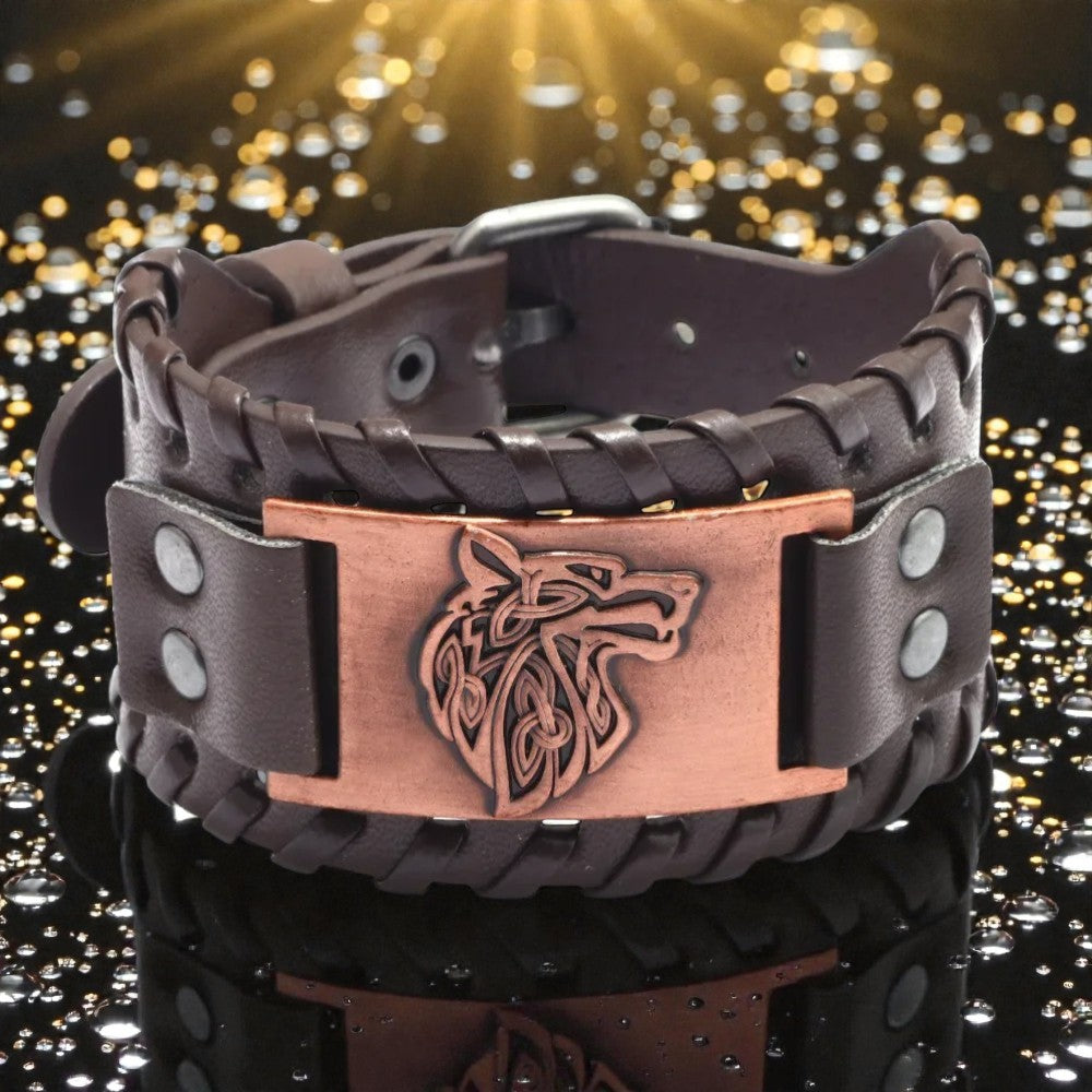 Bracelet loup nordique en cuir