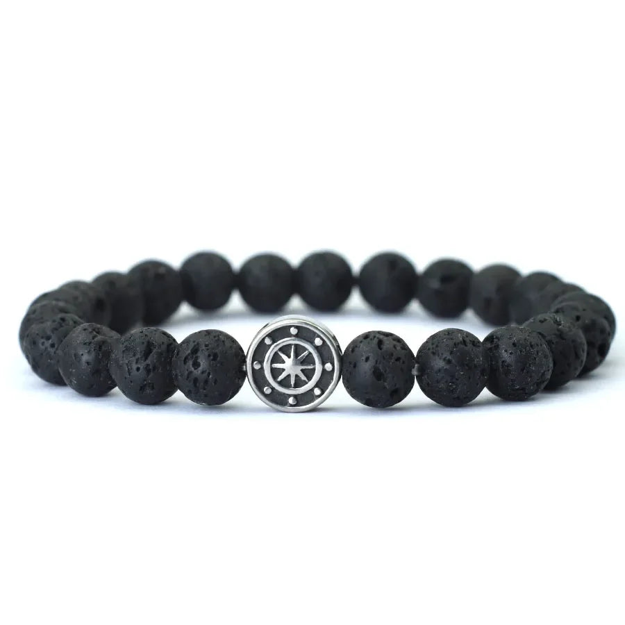 Bracelet compas viking et pierres volcaniques