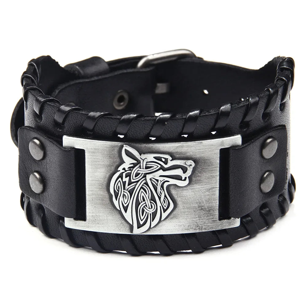 Bracelet loup nordique en cuir